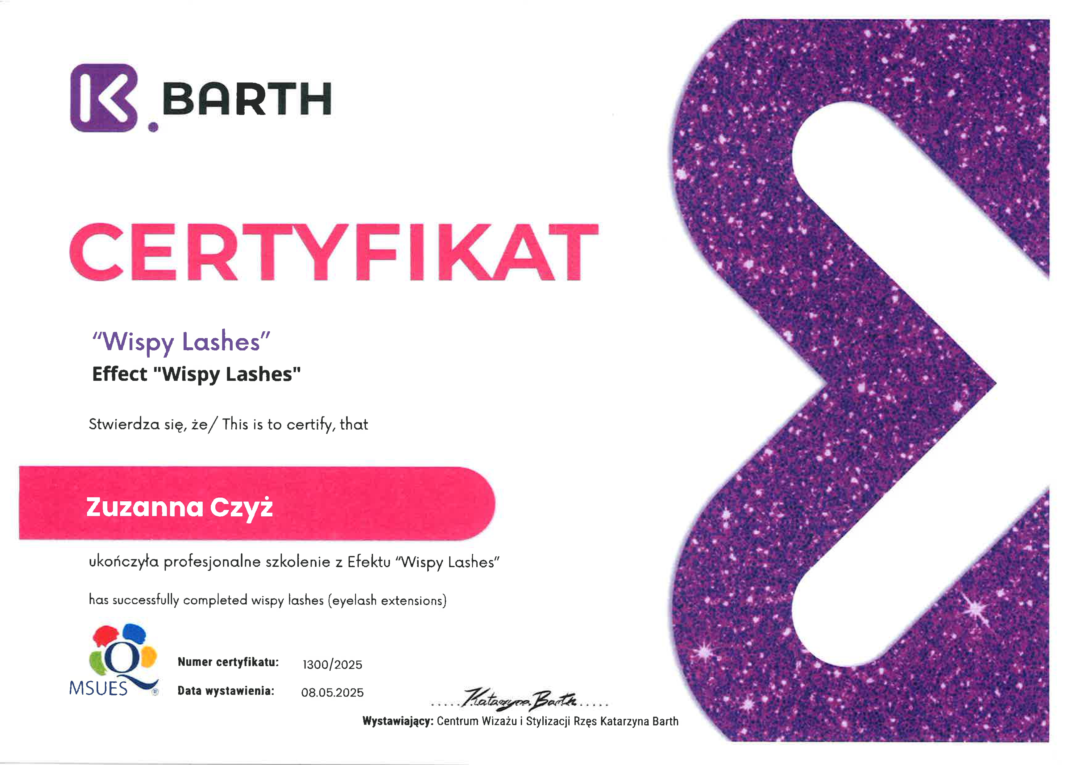 Certyfikat - Wispy Lashes Effect