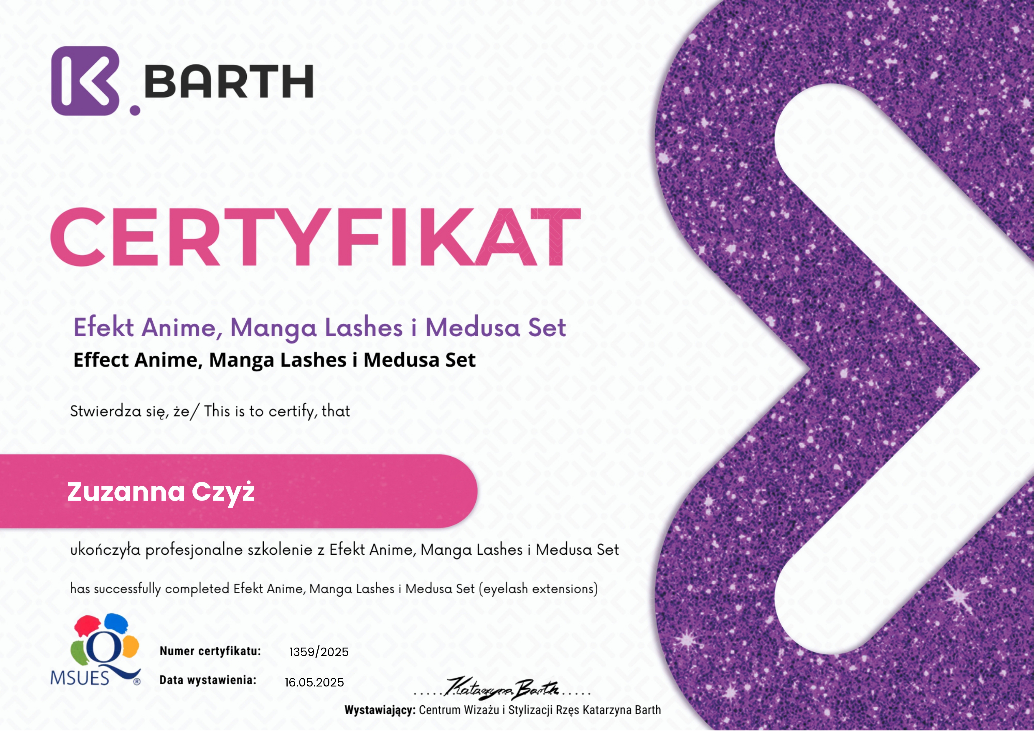 Certyfikat - Lekkie Objętości 2-4D