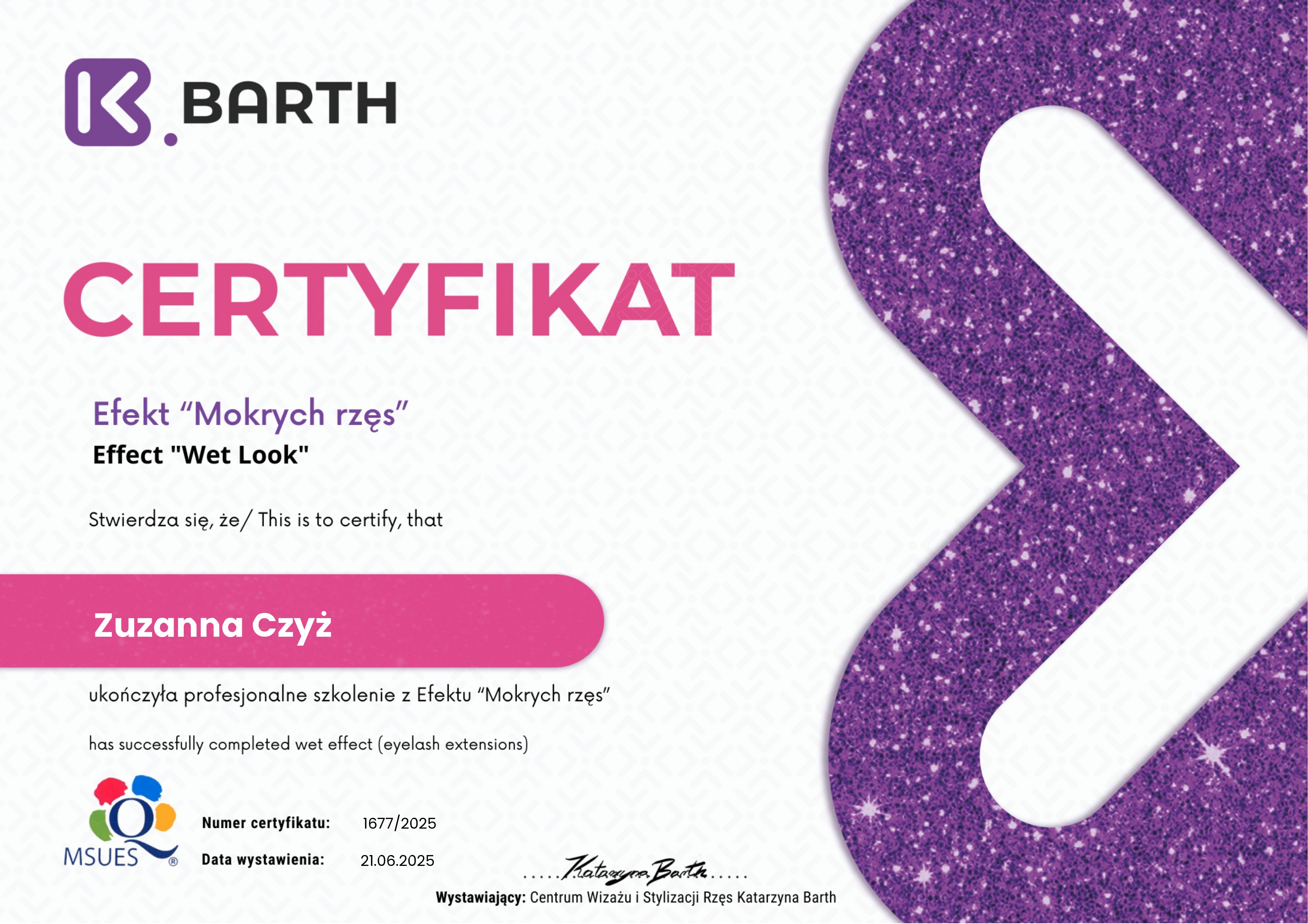 Certyfikat - Efekt Mokrych Rzęs